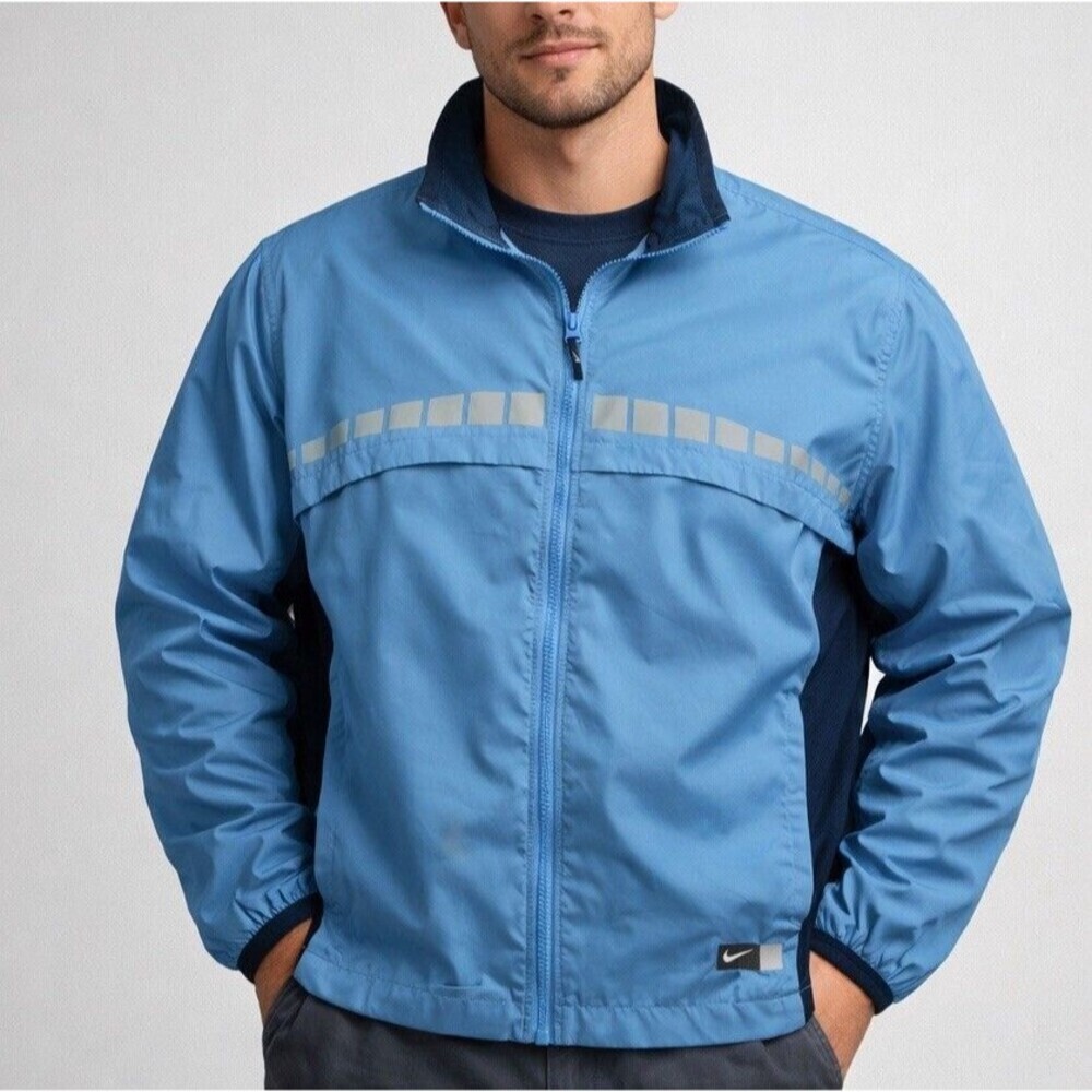 Nike Y2K Windbreaker Jacket Men’s Large Blue Full Zip Vented Back Zip Pockets